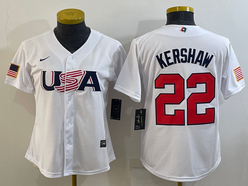 Youth USA Baseball #22 Clayton Kershaw 2023 White World Baseball Classic Stitched Jersey
